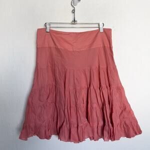 Vintage Bebe Skirt Medium Tiered Peasant Knee Skirt Coral Orange Y2K Low Summer